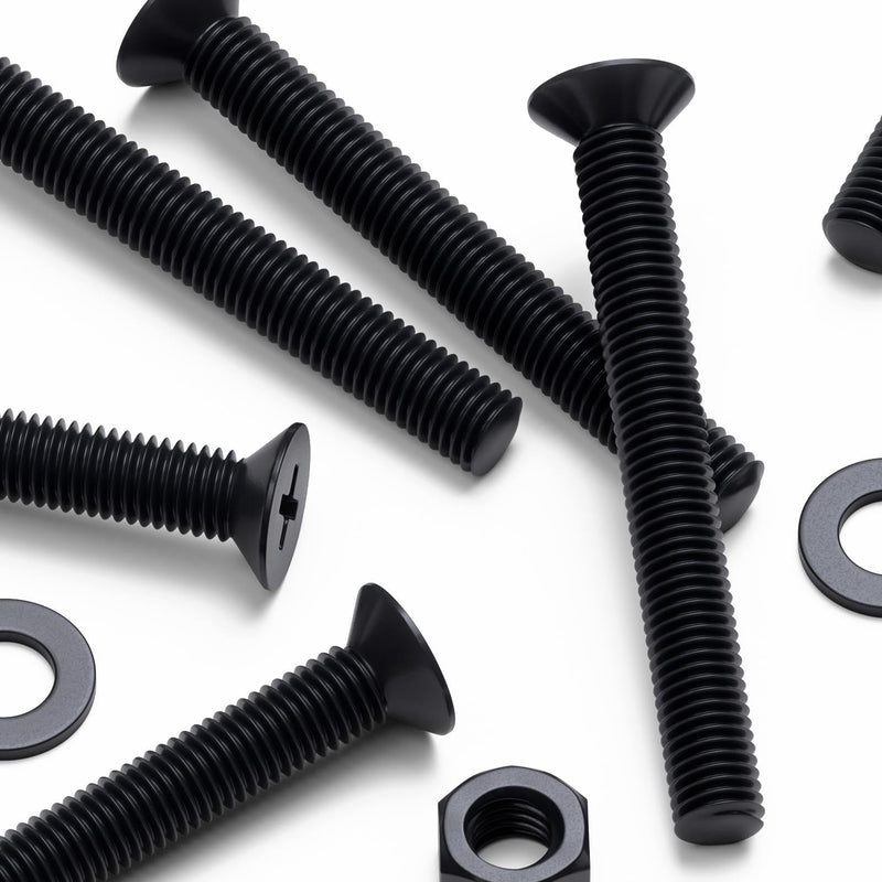 50x Black Nylon Countersunk Cross Head Machine Screws, M5 x 40 mm, Plastic Nuts, Bolts and Washers, (13/64 x 1 37/64 in)