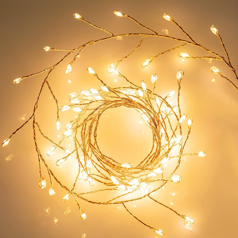 Minetom Fairy Lights Plug in, 10Feet 200 Led Cluster Lights Waterproof Firecracker Starry String Lights for Ceiling Bedroom Wreath Window Wedding Christmas Tree Decoration, Warm White (No Remote) 200LEDs