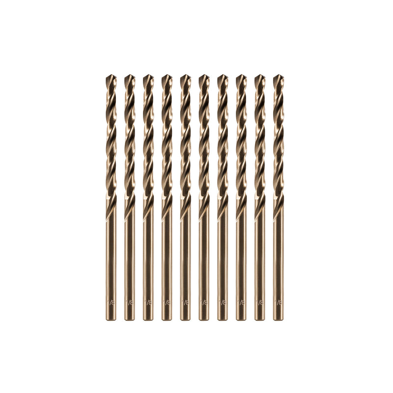 amoolo 1/8" inch Cobalt Drill Bits(10Pcs), M35 HSS Metal Jobber Length Twist Drill Bit Set for Hard Metal, Stainless Steel 1/8 in (10pcs)