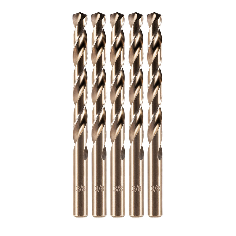 amoolo 3/8" Cobalt Drill Bit(5Pcs), M35 HSS Metal Drill Bit Set for Hard Metal, Stainless Steel, Cast Iron 3/8 in (5pcs)