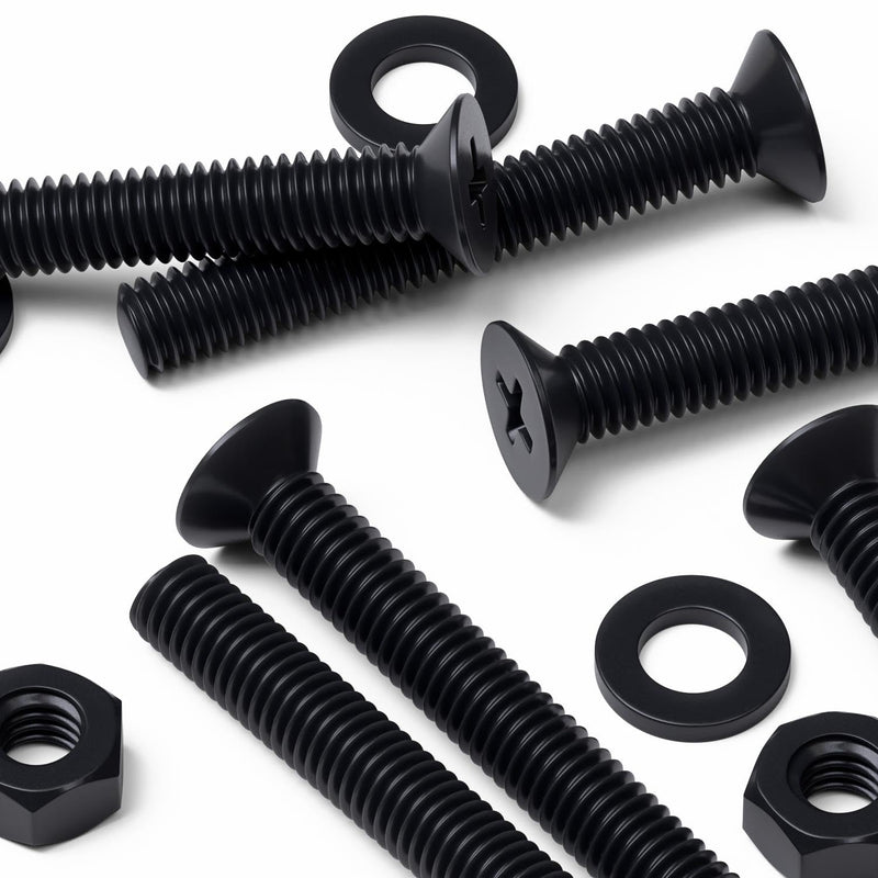 50 x Black Nylon Countersunk plastic machine screws, M6 x 40mm, Plastic Bolts, Nuts & Washers, (15/64 x 1-37/64 in)