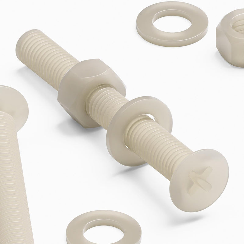 50x Nylon Countersunk Cross Head Machine Screws, M5 x 40 mm, Plastic Nuts, Bolts and Washers, (13/64 x 1 37/64 in)