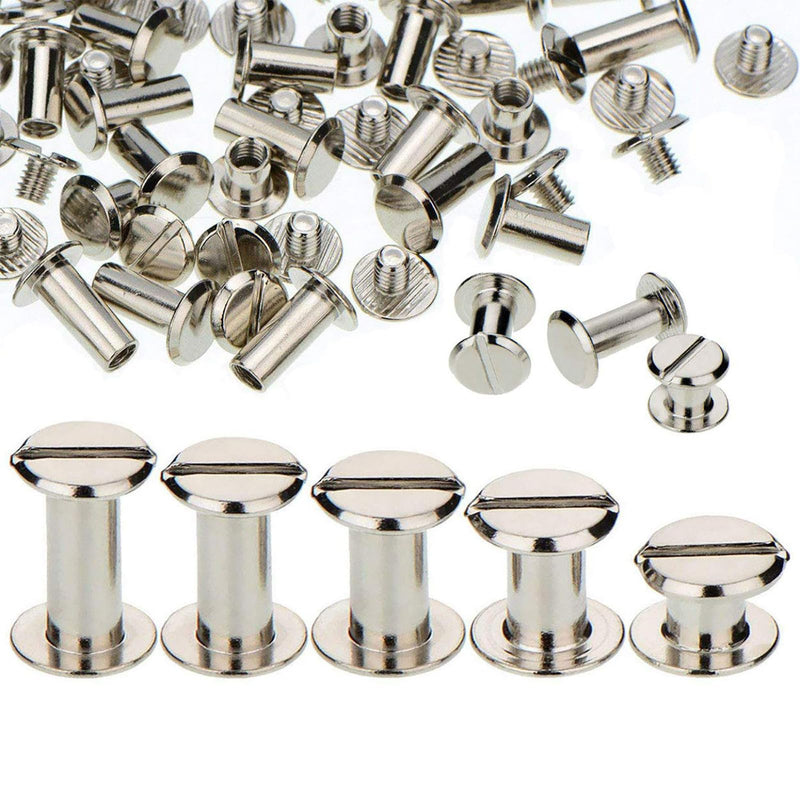 Chicago Screws 100 Sets Screw Posts Metal Accessories Nail Rivet DIY Leather Decoration Document Book Album Bookbinding Round Flat Head Stud Screw(Silvery, 1/4, 3/8, 1/2, 9/16,11/16 in)