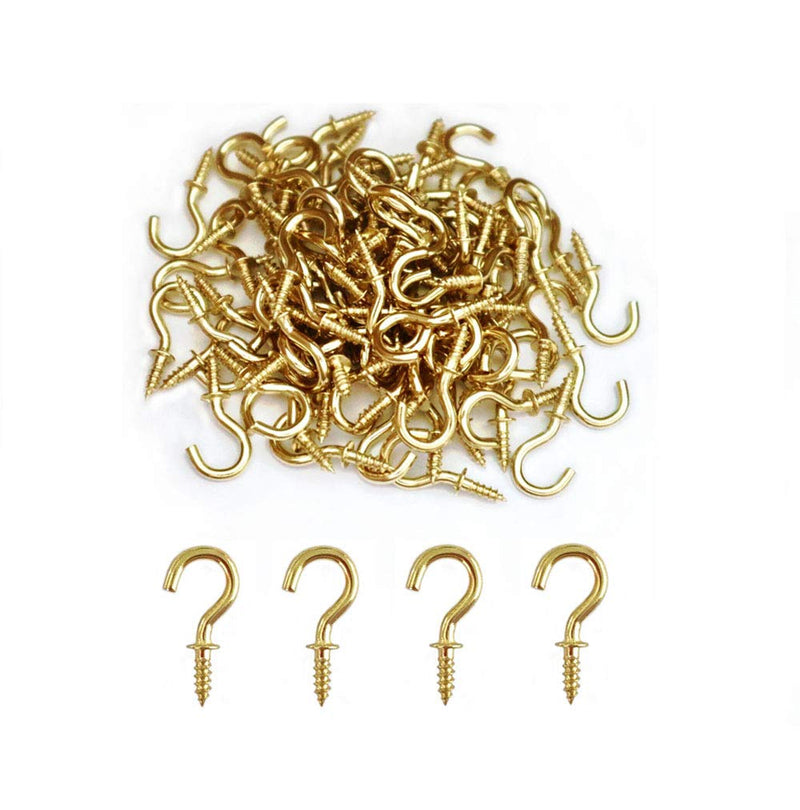 Small Brass Ceiling Hooks 1/2'' Screw-in Light Hooks Gold Hanging Cup Hook (60Pack) Gold 60pcs