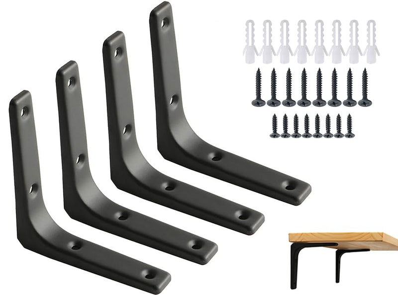 SAYAYO 4 PCS Iron Wall Shelf Bracket, 4 x 4 Inch Heavy Duty Shelf Support Bracket Decorative Joint Angle Bracket, Matte Black 4 x 4 Inch (4 PCS)