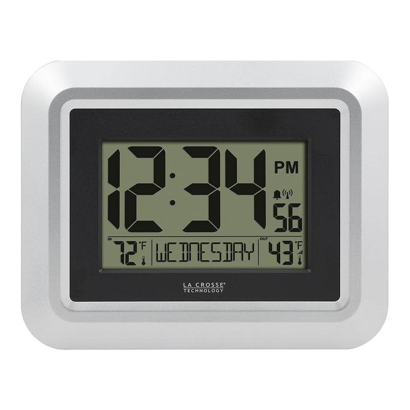 La Crosse Technology 513-1918S-INT Atomic Digital Wall Clock with Outdoor Temperature Silver