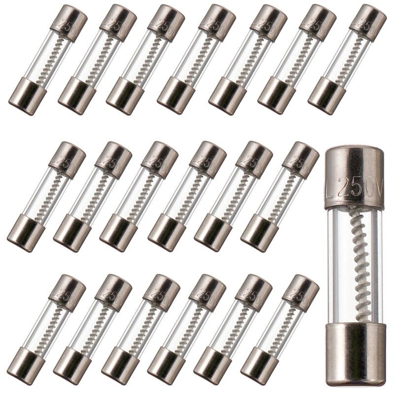BOJACK T5AL250V 5x20mm 5A 250V Slow Blow Fuses 5 amp 250 Volt 0.2 x 0.78 Inch Glass Tube Time-delay Fuses (Pack of 20)