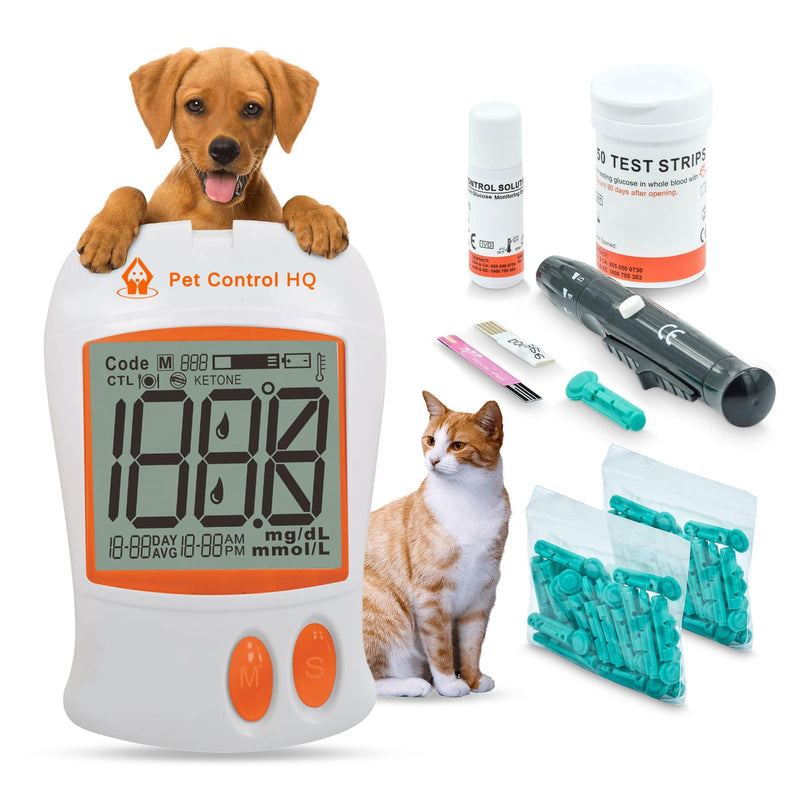 Blood Sugar Glucose Monitor System for Dogs and Cats - Pet Glucose Monitoring Kit - Accurate Diabetes Testing 2 Calibrated Code-Chips for Dog/Cat, Lancets, Logbook - Monitor + 50 Test Strips - PawsPlanet Australia