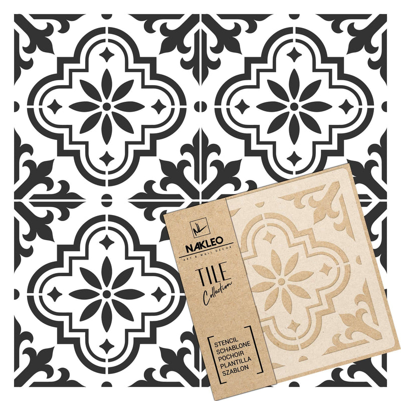NAKLEO Valetta Tile Reusable Plastic Stencil - 20x20cm / 7.9” x 7.9” - Spanish Floral Moorish - Moroccan Geometric - Paver Block Concrete Floor Wall Painting Template Wood 7.9x7.9" - NewNest Australia