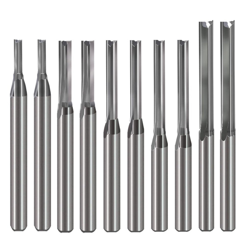 HOZLY 1/8 Inch Straight Router Bits Set (CED 1.0mm 1.5mm 2.0mm 2.5mm 3.175mm ) Milling Cutter 2 Flutes Double Edged CNC Cutting Tungsten Steel for Wood MDF Acrylic Milling