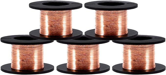 Maxmartt 0.1mm Copper Wire, 5Pcs Enameled Wire Roll, Winding Magnet Copper Solder Wire Length 15m