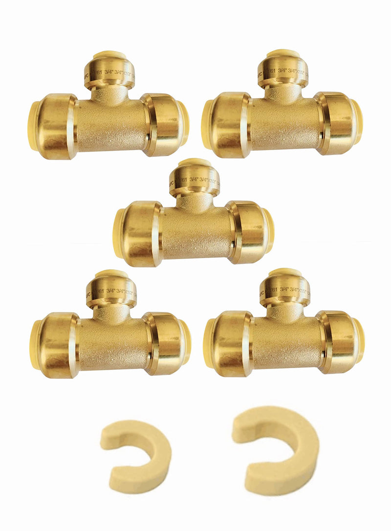 5piece EFIELD 3/4"x 3/4" x1/2" Tee Push-Fit Fitting Pack of 5 3/4"x 3/4" x1/2 "