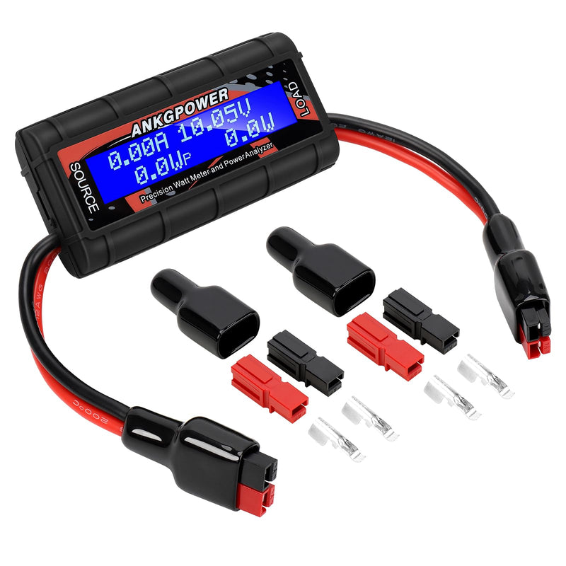 150A Watt Meter Power Analyzer, High Precision RC with Digital LCD Screen&2 Sets of 45amp Power Pole Connectors for Voltage (V) Current (A) Power (W) Charge(Ah) and Energy (Wh) Measurement BLACK