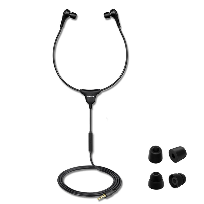 SIMOLIO Stereo Headset with Mic, Light Weight Stethoscope Transcription Headset with Volume Control and Soft Memory Foam Ear-Tips, 4.9FT Audio Cord, 3.5mm Plug Wired PC Headphones, SM-901M