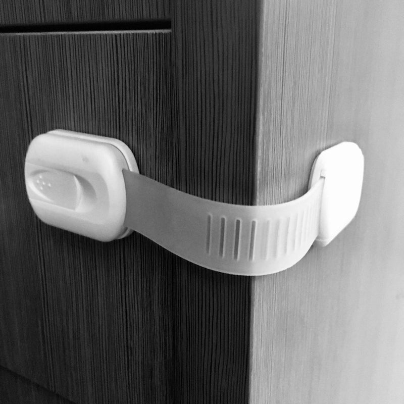 Vmaisi Baby Proofing Cabinet Locks - Childproofing Adjustable Multi Use Straps Latches for Drawers, Fridge, Dishwasher, Toilet Seat, Cupboard, Closet, Oven,Trash Can, Adhesive No Drilling (White) (20) 20