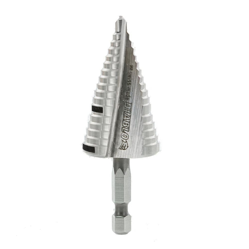 Diablo Impact Strong Step Drill Bit - Fast, Precise Drilling in Thin Metals, Plastic and Steel - Optimized Dual Flute Design, 1-1/8" Diameter, 1/4" Hex Shank, 3-1/32" Length, 17 Steps - DSD1125S17