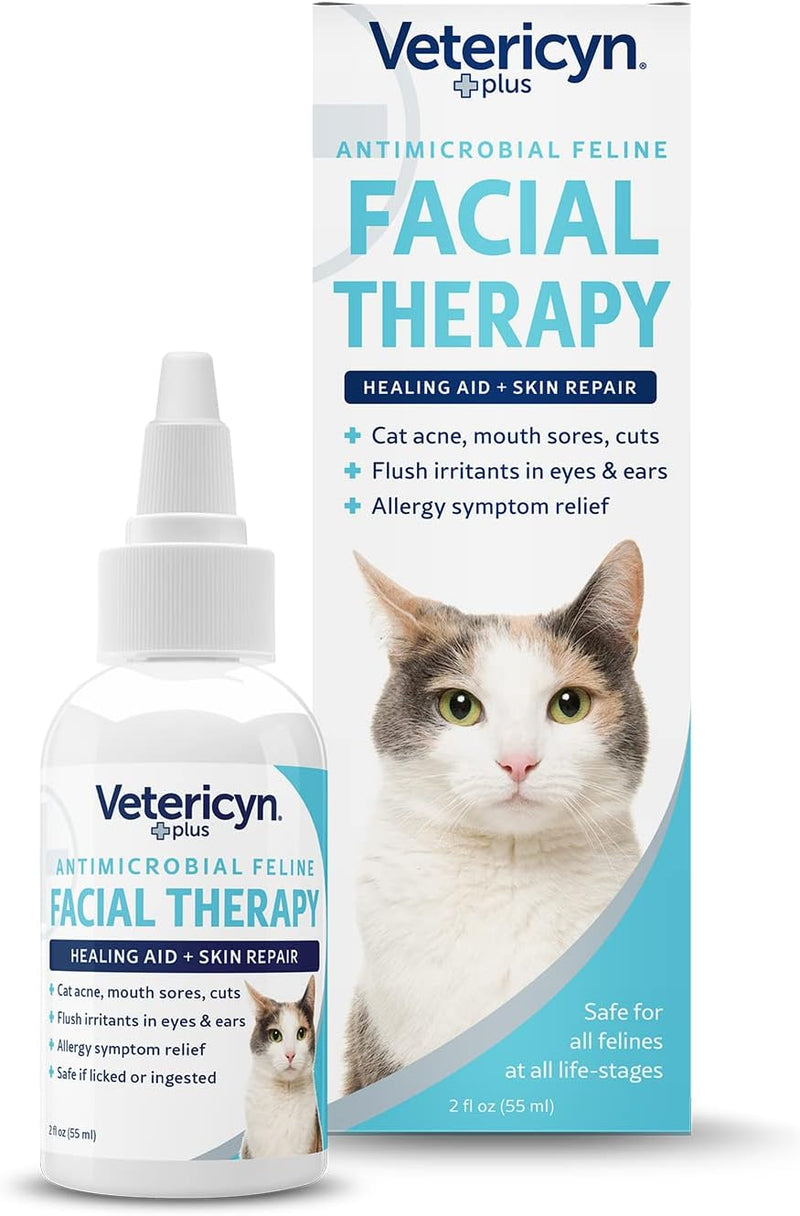 Vetericyn Plus Feline Facial Therapy. to Care for Cat Acne, Cuts, Mouth Sores, and Irritated Eyes and Ears on Cats of All Ages. Non-Toxic and Safe if Ingested. (2 oz)