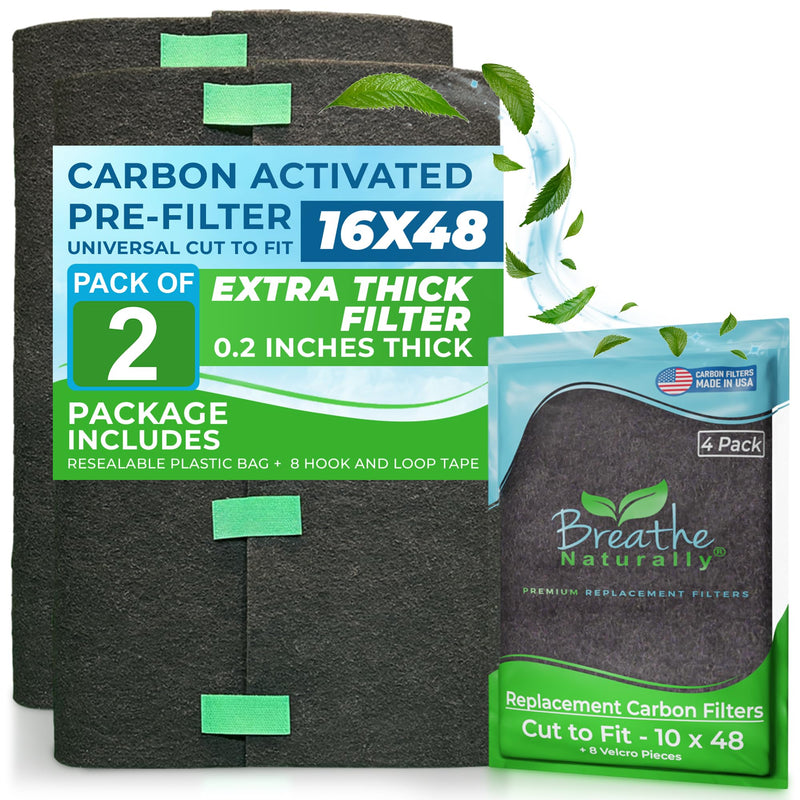 Breathe Naturally Universal Cut To Fit Activated Carbon Air Filter - Replacement Charcoal Air Filters - Carbon Filter Sheet for Air Purifier, Vent Filters & More - Made in USA (Pack of 2, 16x48) 2 Pack