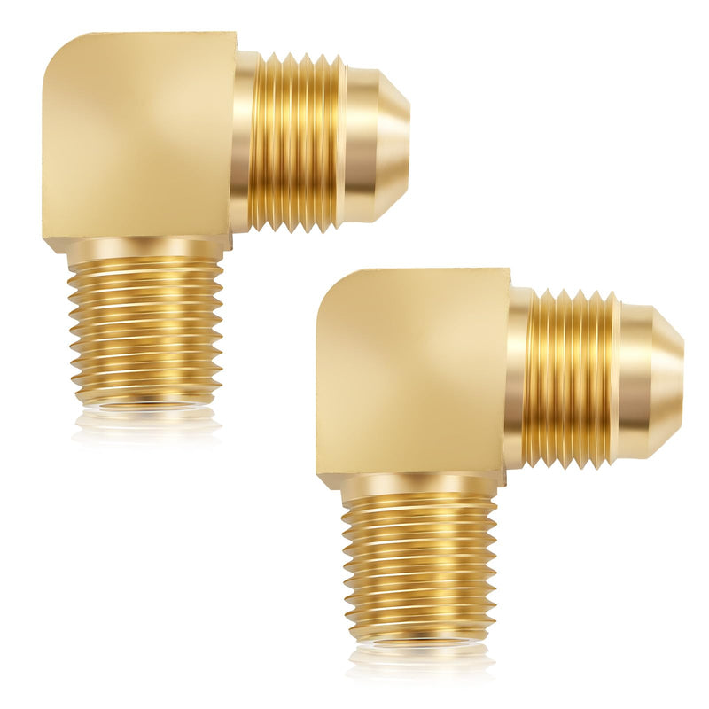 2 PCS Heavy Duty Metals Brass Tube Fitting 90 Degree Elbow Adapter 3/8" Flare x 3/8" Male NPT Pipe 2PCS 3/8 Flare x 3/8 Male