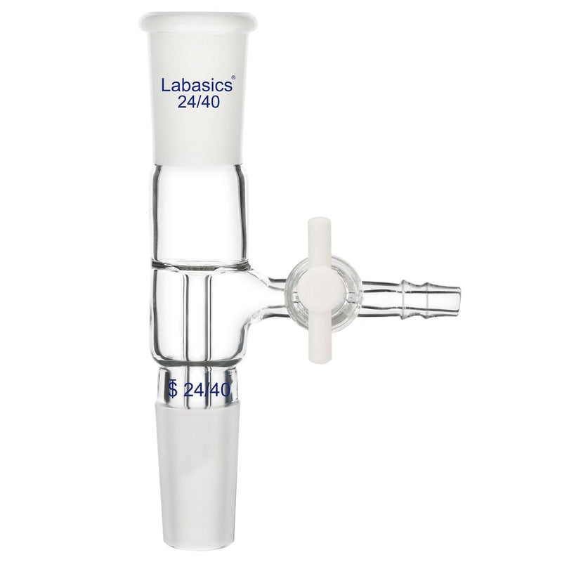 Labasics Vacuum Take Off Adapter, Borosilicate Glass Vertical Take Off Adapter with PTFE Stopcock, Standard 24/40 Joint