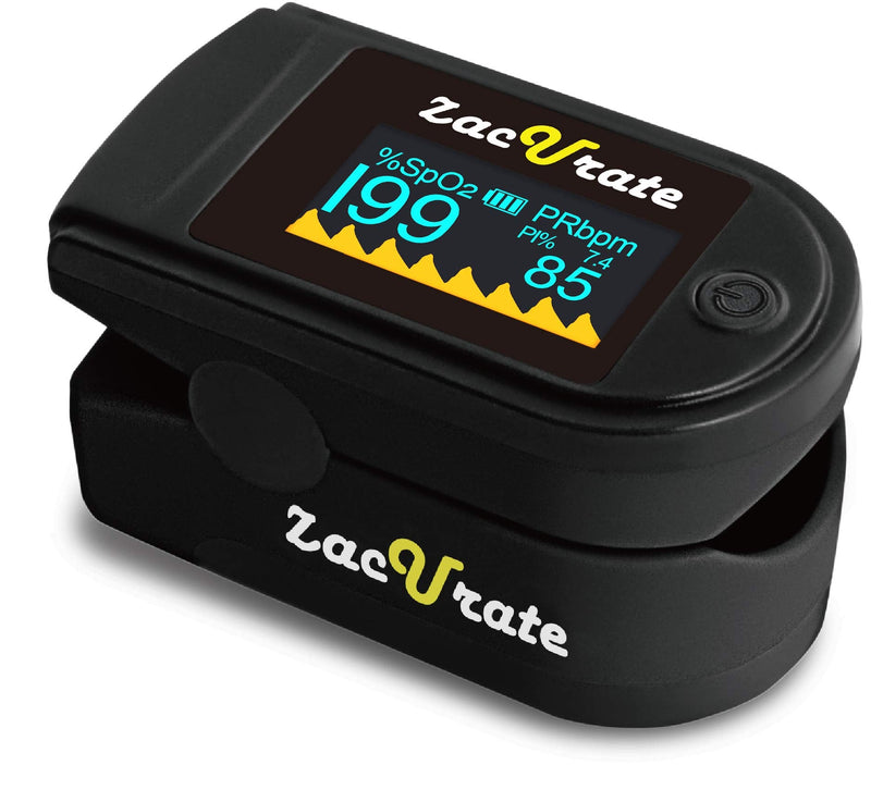 Zacurate 500C Elite Fingertip Pulse Oximeter Blood Oxygen Saturation Monitor with Silicon Cover, Batteries and Lanyard (Mystic Black) Mystic Black - OLED