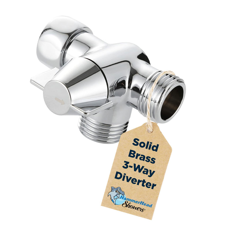HammerHead Showers® ALL METAL 3 Way Shower Diverter Valve - Shower Arm Diverter Connects Fixed and Hand Held to Shower Arm - Shower Diverter for Dual Shower Head - Shower Splitter 2 Way - Chrome