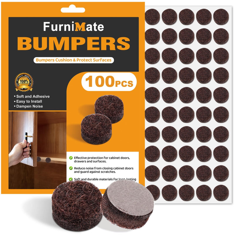 Felt Cabinet Door Bumpers-Small Felt Pads for Cabinet Doors, Cabinet Bumpers Felt, 3/8" Diameter 100PCS, 5mm Thick Self Adhesive Brown