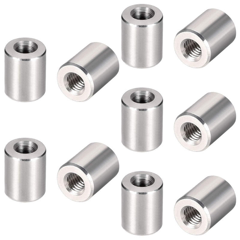 MroMax 10Pcs M4 Round Connector Nuts, 304 Stainless Steel Rod Coupling Nuts 10mm/0.39" Length Female Thread for Camera Pan, Lamp Bracket, Glass Folding Dining Table Silver M4 x 10mm x Φ8 10