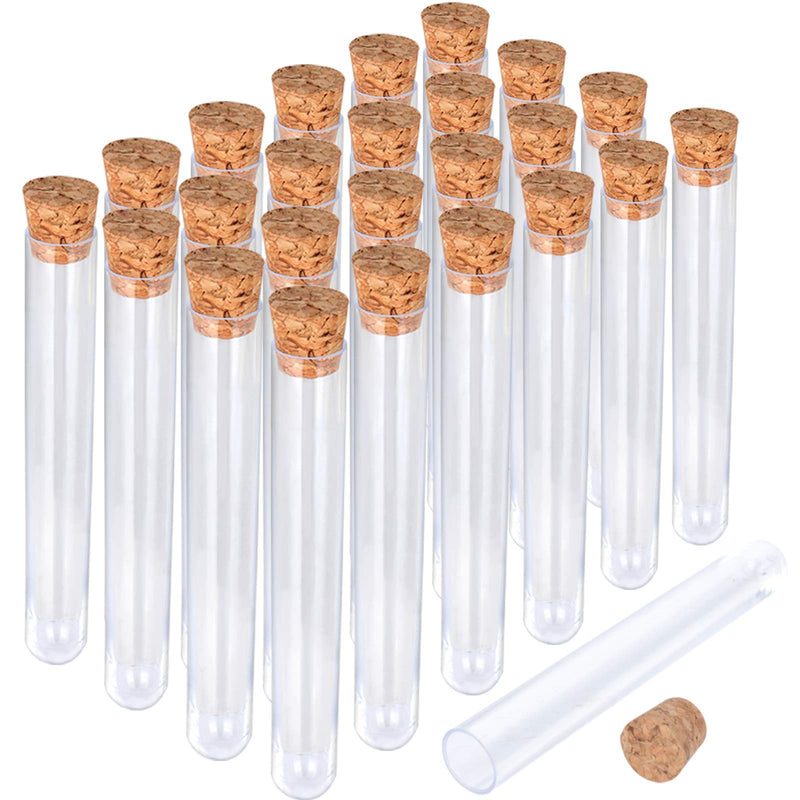 HNYYZL 25Pcs Clear Plastic Test Tubes with Cork Stoppers, 15x100mm 10ml, Good Seal for Jewelry Seed Beads Powder Spice Liquid Storage, Lab Use or Decoration 25