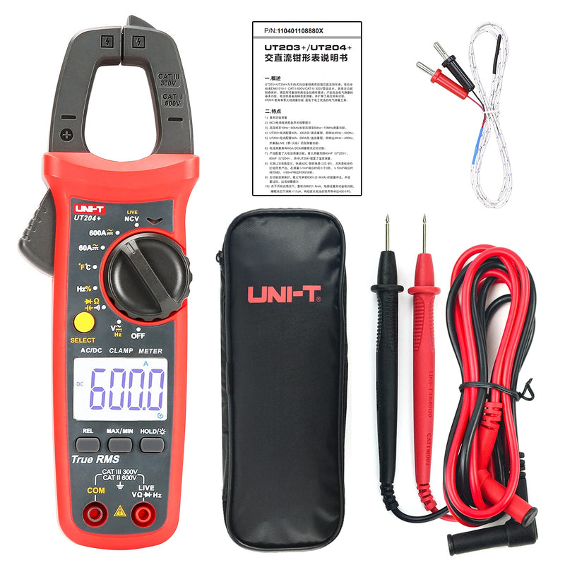 UNI-T UT204+ Digital Clamp Meter Temperature AC DC Current Voltage Resistance Tester multimeter UT204+