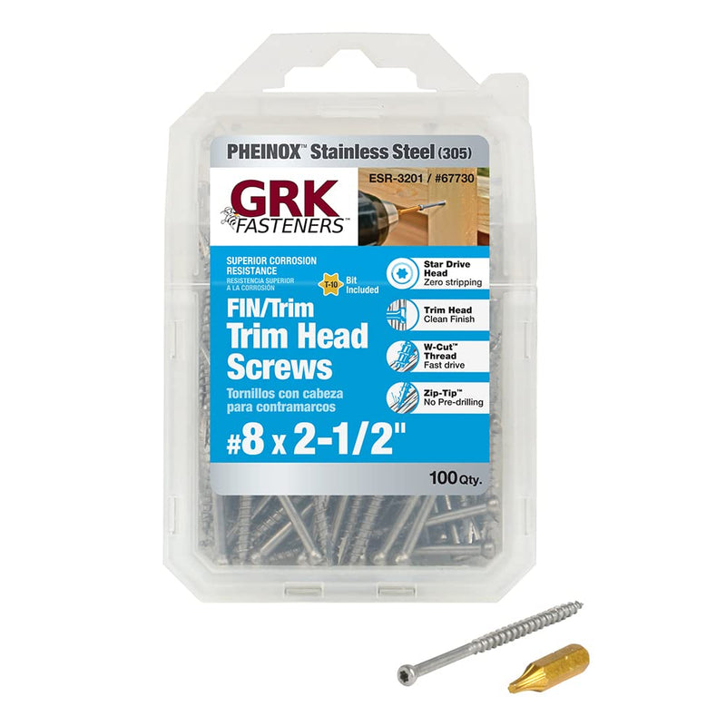 GRK 67730#8 x 2-1/2" FIN/Trim™ 305 Stainless Steel Finish Screws 100 Count