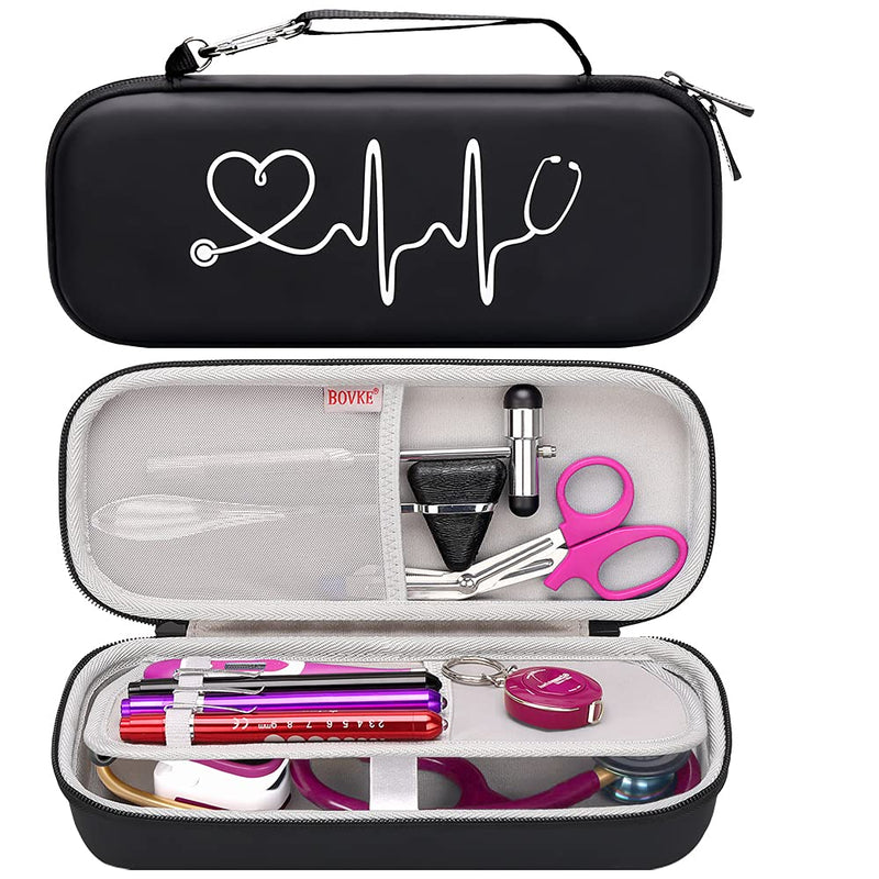 BOVKE Stethoscope Case fits 3M Littmann Classic III Monitoring Stethoscope, Lightweight II S.E, MDF Acoustica, Cardiology IV Diagnostic Stethoscope Holder with Pocket for Nurse Accessories, Black
