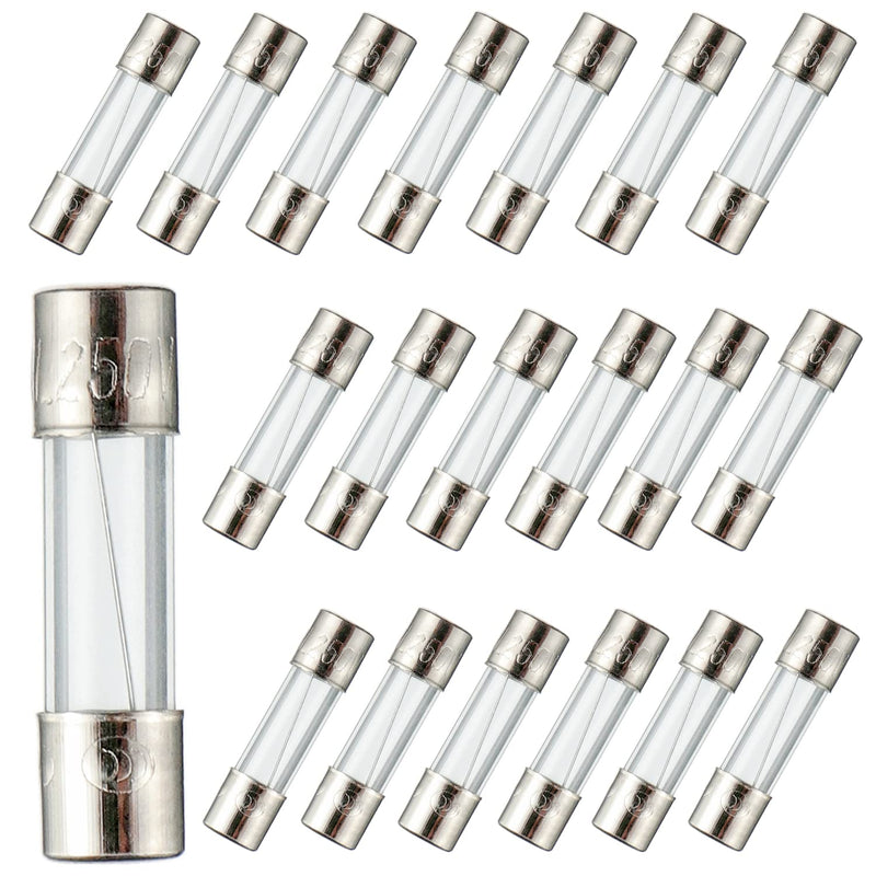 BOJACK 5x20mm 2A 2amp 250V 0.2 x 0.78 Inch F2AL250V Fast-Blow Glass Fuses (Pack of 20)