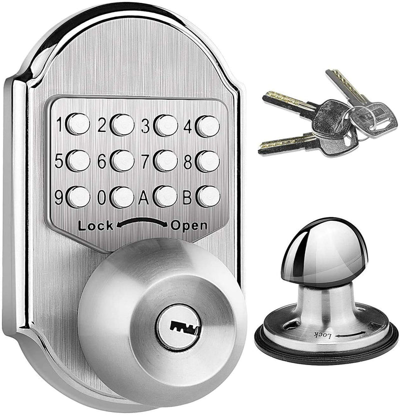 Keyless Door Lock Deadbolt Entry Door Knob Keypad Digital Combination Higher Security Keypad Door Knob Mechanical Stainless Steel #304 (Pass Code or Key) Silver1