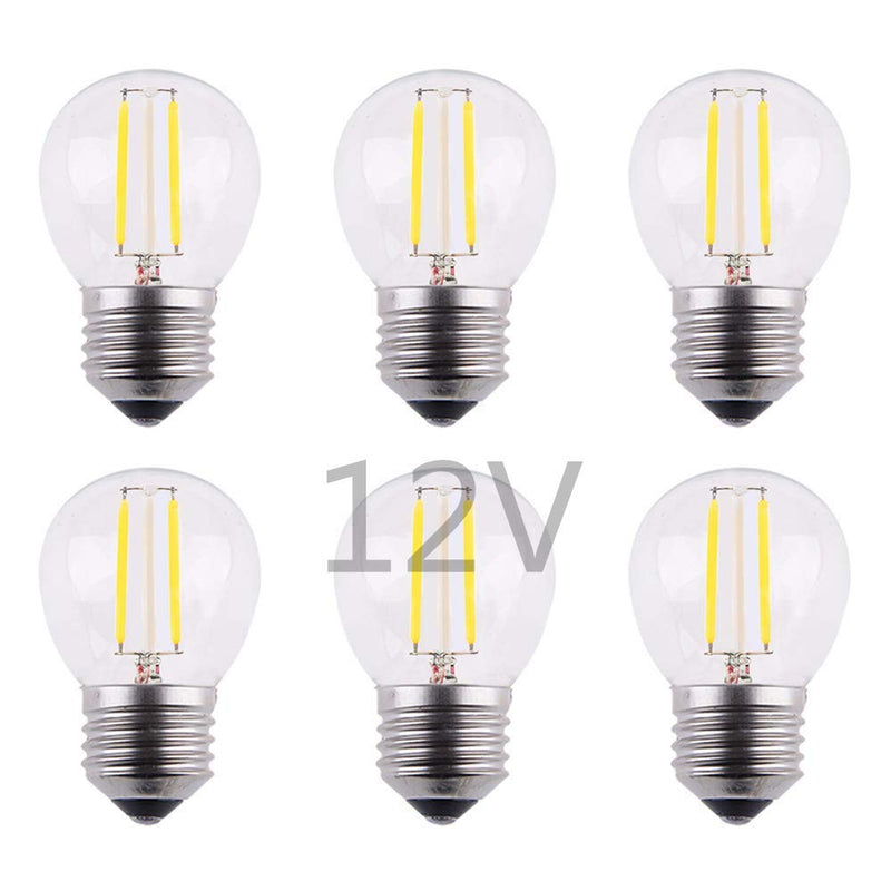 Low Voltage Mini Globe LED Bulb, AC 12V / DC 12V Input, 2W 200Lm, Dimmable with 12V DC Dimmer, E26 Base, Warm White Light, 25W Incandescent Replacement, for 12 Volt Power Grid, 6-Pack 2w-12 Volt-6 Pack