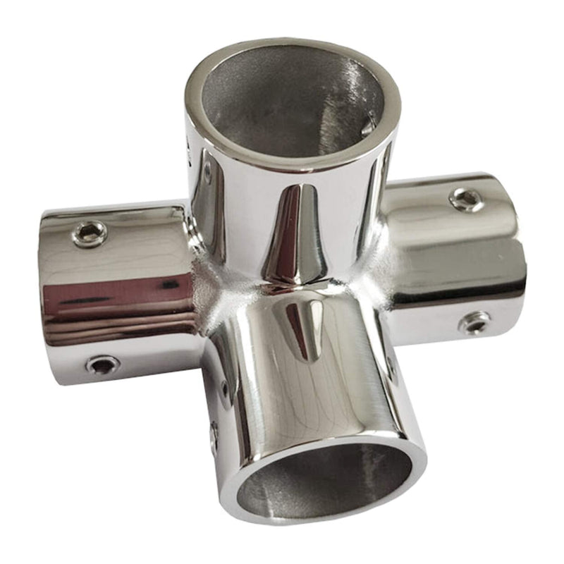 NRC&XRC Marine Grade 316 Stainless Steel Mirror Polished Hand Rail Fitting-90 Degree 7/8inch 4 Way Corner Elbow,7/8 inch Pipe Hand Rail Tee one piece for 25mm(1") tube