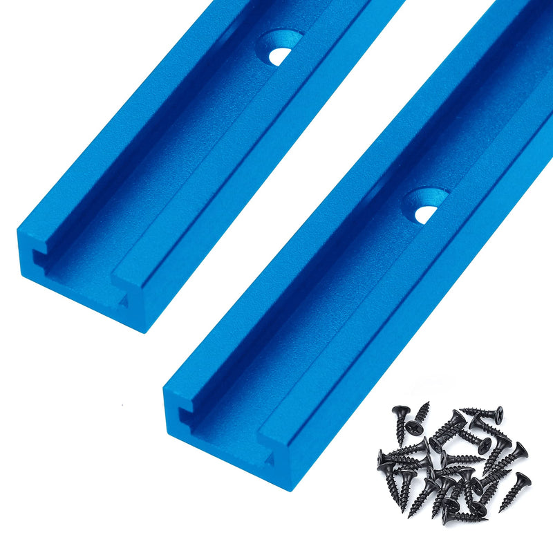 Aluminum 48 Inch T-Track with Wood Screws–Double Cut Profile Universal with Predrilled Mounting Holes -Woodworking and Clamps–Frosted Surface Anodized - 2 PK (Blue) 48"