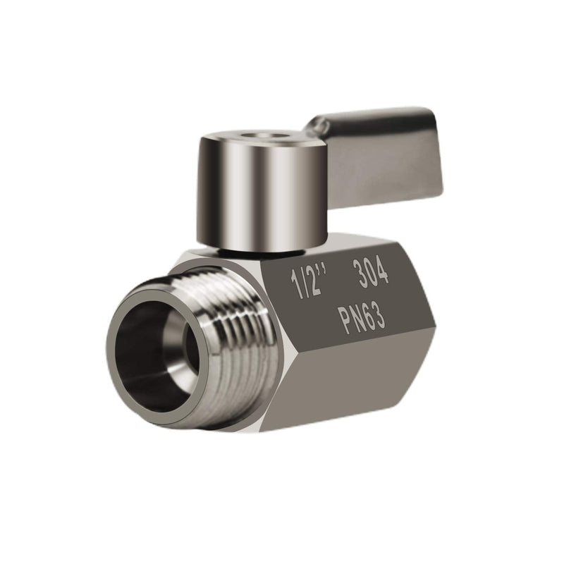 Showerhead Shut Off Valve with Stainless Handle, 304 Stainless Steel Mini Ball Valve(1/2" Female X Male) NPT Thread, Water Flow Control Valve Regulator Chrome, Shower Head Flow Control Valve 1
