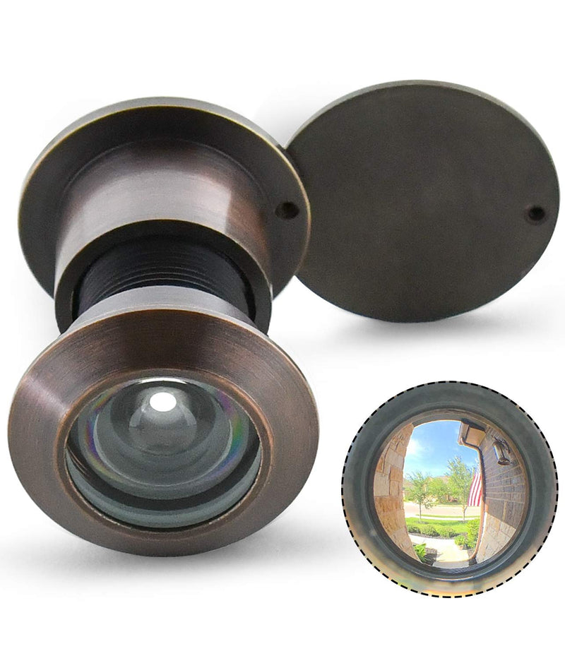 Earl Diamond - Solid Brass Door Viewer Peephole, 220-Degree Security Peephole with Heavy Duty Rotating Privacy Cover for 1-21/32" to 2-1/8" Doors for Home Office Hotel - Oil Rubbed Bronze Finish Brushed Oil Rubbed Bronze
