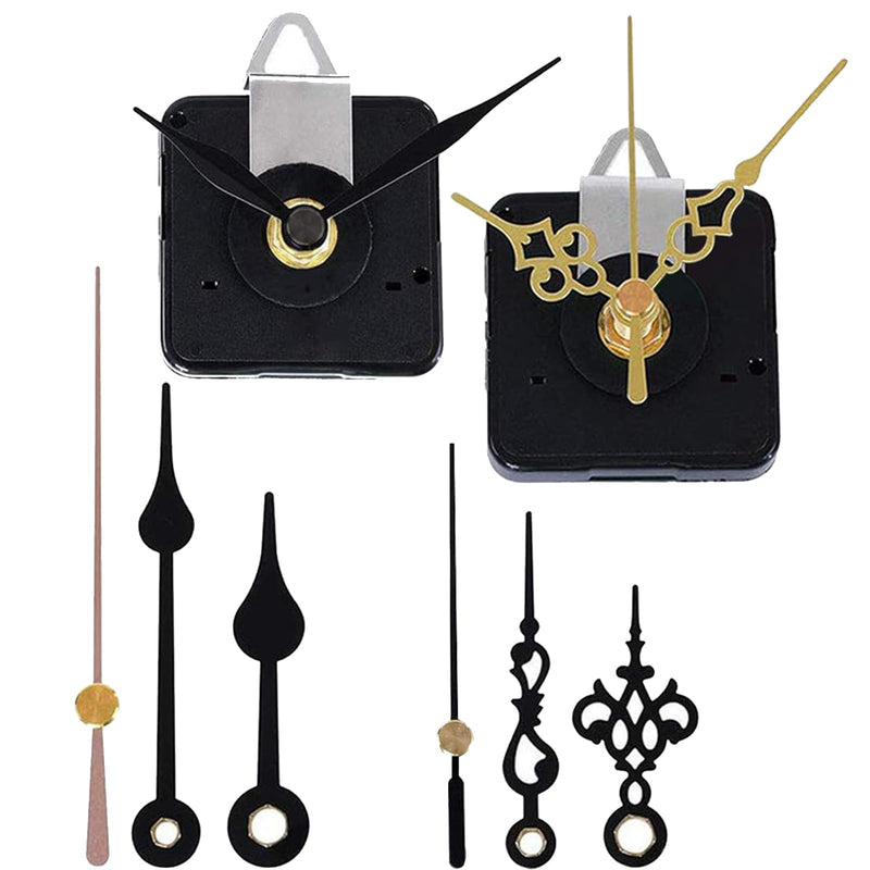 EMOON 2 Pack Clock Movement Mechanism with 4 Pairs of Short Hands Battery Silent Sweep Operated Quartz Clock Motor Kit DIY Repair Parts Replacement, 3/4 Inch Total Shaft Length Total Shaft Length 3/4 in