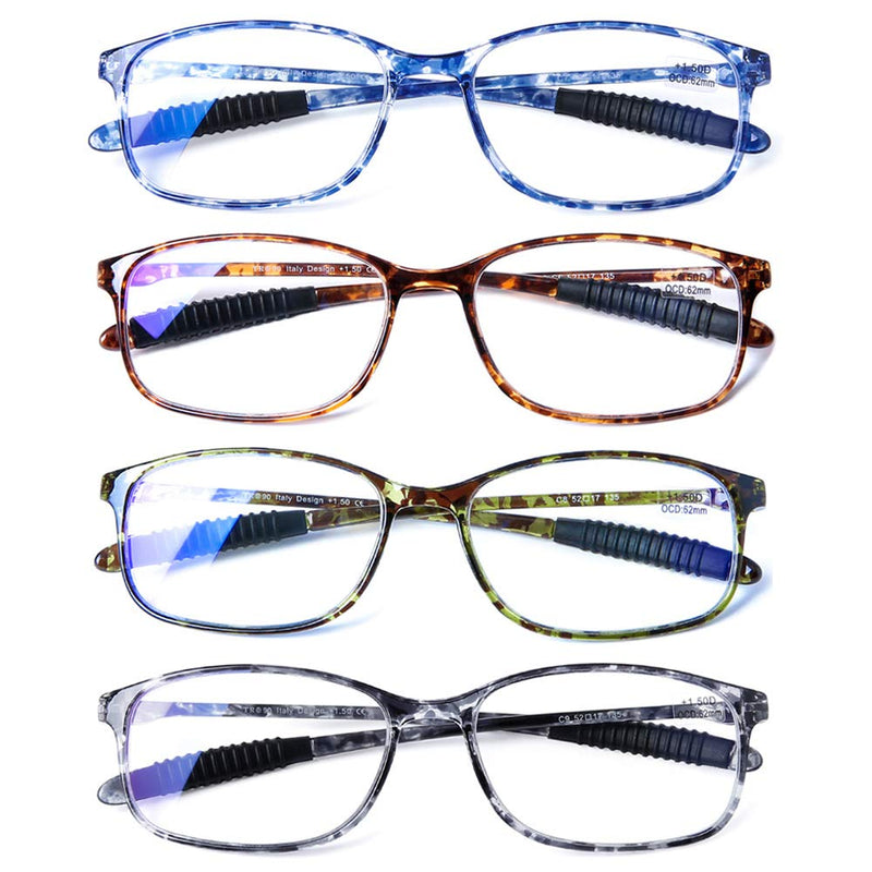 DOOViC Computer Reading Glasses Blue Light Blocking TR90 Frame Lightweight Flexible Readers for Women Men,4 Pack 4 Pack Mix Color 2.25 x