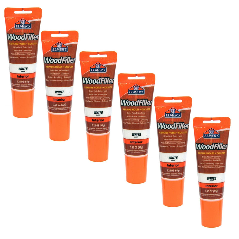 Elmer's E855 Carpenter's Wood Filler, 3.25-Ounce Tube, White - 6 Pack 3.25-Ounce (Pack of 6)