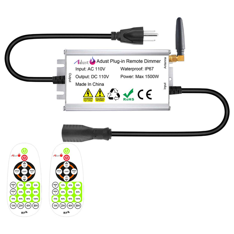 Outdoor Dimmer for String Lights 1500W, IP67 Waterproof/150FT Range/Timer Control/3 Prong Outlet for Outdoor LED String Lights & Incandescent Bulbs, Wireless RF Remote Plug-in Dimmer Switch