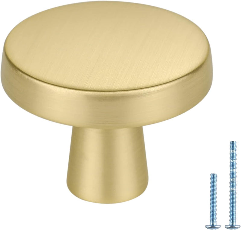 homdiy 10 Pack Gold Cabinet Knobs Round Brushed Brass Kitchen Handles Zinc Alloy Metal Hardware for Dresser Drawer Desk Cupboard Brushed Gold