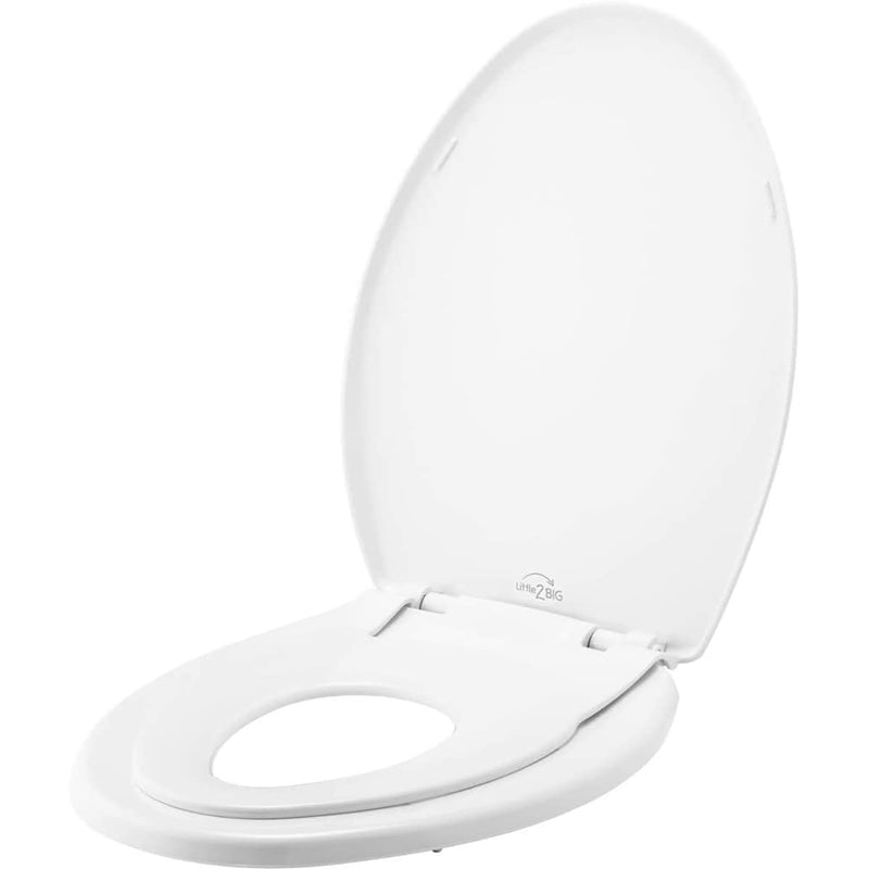 Little2Big Toilet Seat with Built-In Toddler Potty Training Seat, Slow Close, Easy to Install, ELONGATED, White STANDARD