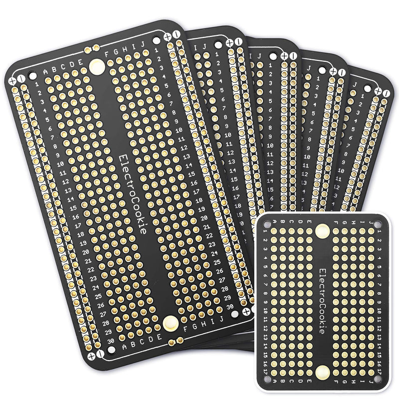 ElectroCookie Prototype PCB Solderable Breadboard for Electronics Projects Compatible for DIY Arduino Soldering Projects, Gold-Plated (5 Pack + 1 Mini Board, Matte Black) 2.Black