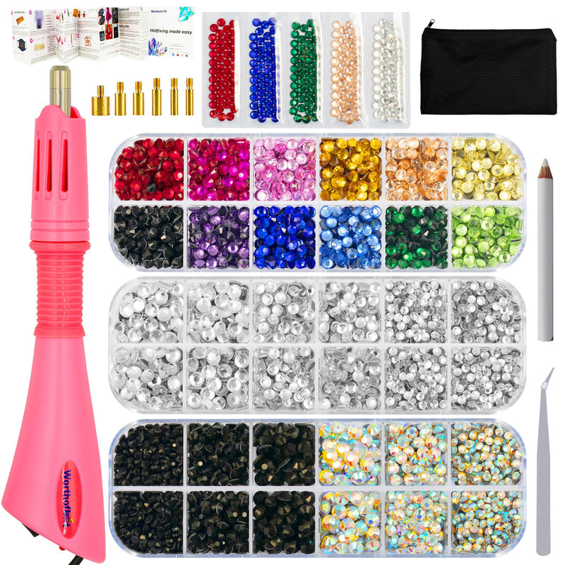 Hotfix Applicator Bedazzler Kit with Rhinestones 5200 Pcs, Hot Fix Bedazzling Kit Crystals Rhinestone Applicator Tool for Clothing, Clothes, Fabric, Shirt, Heat Pen Bedazzle Gems Setter Wand with Tips Upgraded