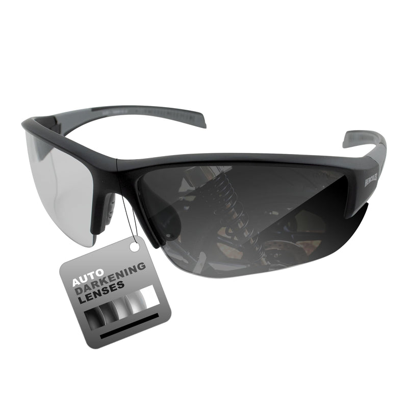 Global Vision Hercules 7 Safety Sunglasses Photochromic Auto-Darkening Clear to Smoke Lens ANSI Z87.1 Black