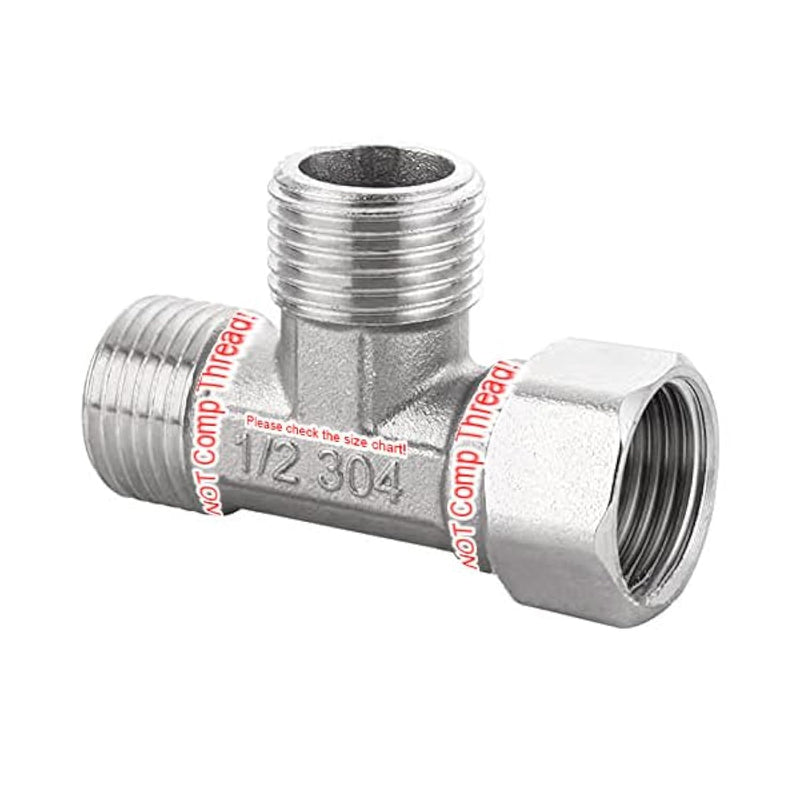 Beduan Stainless Steel 1/2" G 3 Way Diverter, Movable Cap Flexible Tee Connector for Angled Valve, Bidet, Sprayer, Shower Arm (All 3 way is 1/2 G threaded!!, Thread ID/OD is 19.8MM/3/4") 1/2" G Male(O.DXO.DXI.D:3/4"X3/4"X3/4", Left Movable Cap)