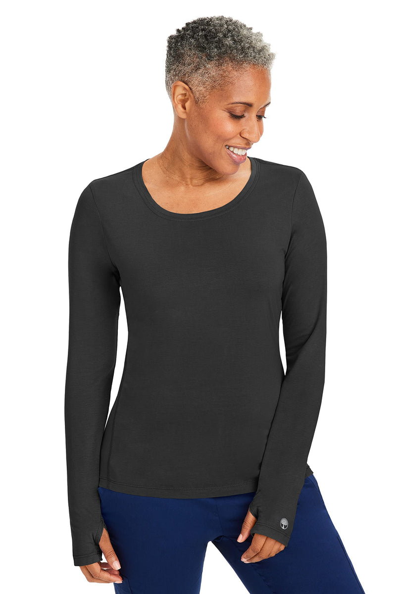 Healing Hands Mackenzie Women's Underscrub, Long Sleeve Tee with Thumbholes, Modern Fit Fabric Blend 5051 X-Large Black